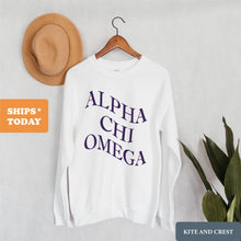 Load image into Gallery viewer, Alpha Chi Omega Sweatshirt | ACHIO Large and Wavy Letters Crewneck Sweatshirt | Alpha Chi Omega Sorority Gift Idea - Kite and Crest
