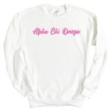 Load image into Gallery viewer, Alpha Chi Omega Sweatshirt | ACHIO Neon Pink Colored Crewneck Sweatshirt | Alpha Chi Omega Sorority Gift Idea - Kite and Crest
