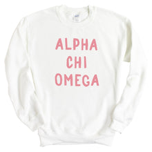 Load image into Gallery viewer, Alpha Chi Omega Sweatshirt | ACHIO Pink Bubble Letters Crewneck Sweatshirt | Alpha Chi Omega Sorority Gift Idea - Kite and Crest
