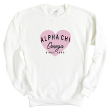 Load image into Gallery viewer, Alpha Chi Omega Sweatshirt | ACHIO Pink Heart Crewneck Sweatshirt | Alpha Chi Omega Sorority Gift Idea - Kite and Crest
