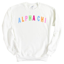 Load image into Gallery viewer, Alpha Chi Omega Sweatshirt | ACHIO Rainbow Letter Crewneck Sweatshirt | Alpha Chi Omega Sorority Gift Idea - Kite and Crest
