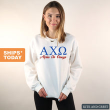 Load image into Gallery viewer, Alpha Chi Omega Sweatshirt | ACHIO Red and Blue Crewneck Sweatshirt | Alpha Chi Omega Sorority Gift Idea - Kite and Crest
