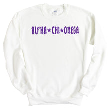 Load image into Gallery viewer, Alpha Chi Omega Sweatshirt | ACHIO Rock Star Crewneck Sweatshirt | Alpha Chi Omega Sorority Gift Idea - Kite and Crest
