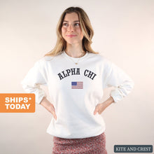 Load image into Gallery viewer, Alpha Chi Omega Sweatshirt - ACHIO USA Crewneck Sweatshirt - Kite and Crest
