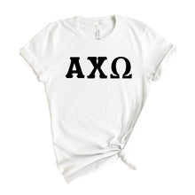 Load image into Gallery viewer, Alpha Chi Omega T-Shirt | ACHIO Basic Black Letters Shirt | Alpha Chi Omega Sorority Gift Idea - Kite and Crest
