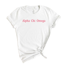 Load image into Gallery viewer, Alpha Chi Omega T-Shirt | ACHIO Basic Written Shirt | Alpha Chi Omega Sorority Gift Idea - Kite and Crest
