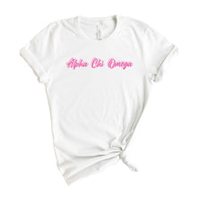 Load image into Gallery viewer, Alpha Chi Omega T-Shirt | ACHIO Neon Pink Colored Shirt | Alpha Chi Omega Sorority Gift Idea - Kite and Crest

