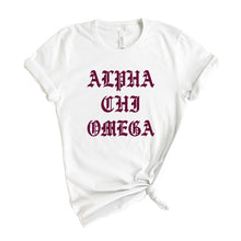 Load image into Gallery viewer, Alpha Chi Omega T-Shirt | ACHIO Old Type Written Shirt | Alpha Chi Omega Sorority Gift Idea - Kite and Crest
