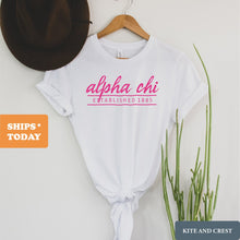 Load image into Gallery viewer, Alpha Chi Omega T-Shirt | ACHIO Pink Established Shirt | Alpha Chi Omega Sorority Gift Idea - Kite and Crest
