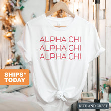 Load image into Gallery viewer, Alpha Chi Omega T-Shirt | ACHIO Red and Stacked Shirt | Alpha Chi Omega Sorority Gift Idea - Kite and Crest
