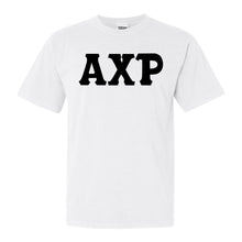 Load image into Gallery viewer, Alpha Chi Rho Basic Black Letters Comfort Colors T-Shirt - Fraternity Tee - Kite and Crest
