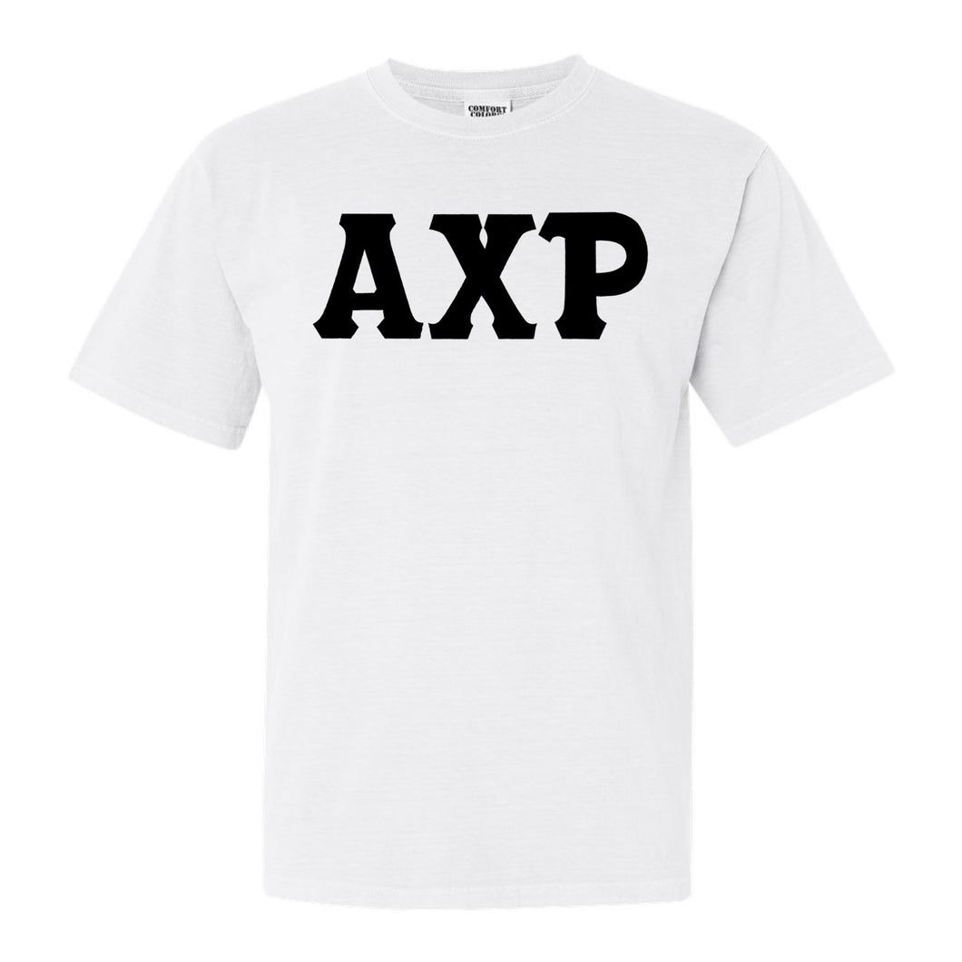 Alpha Chi Rho Basic Black Letters Comfort Colors T-Shirt - Fraternity Tee - Kite and Crest