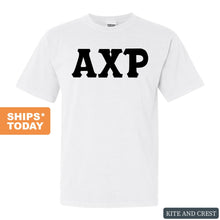 Load image into Gallery viewer, Alpha Chi Rho Basic Black Letters Comfort Colors T-Shirt - Fraternity Tee - Kite and Crest

