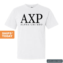 Load image into Gallery viewer, Alpha Chi Rho Block Letter Comfort Colors T-Shirt - Fraternity Tee - Kite and Crest
