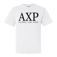 Load image into Gallery viewer, Alpha Chi Rho Block Letter Comfort Colors T-Shirt - Fraternity Tee - Kite and Crest

