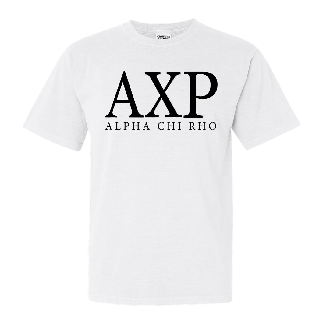 Alpha Chi Rho Block Letter Comfort Colors T-Shirt - Fraternity Tee - Kite and Crest