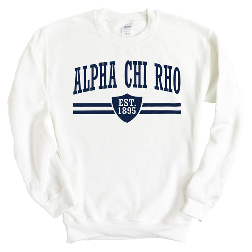 Alpha Chi Rho Striped Shield Sweatshirt - Fraternity Crewneck Sweatshirt - Kite and Crest