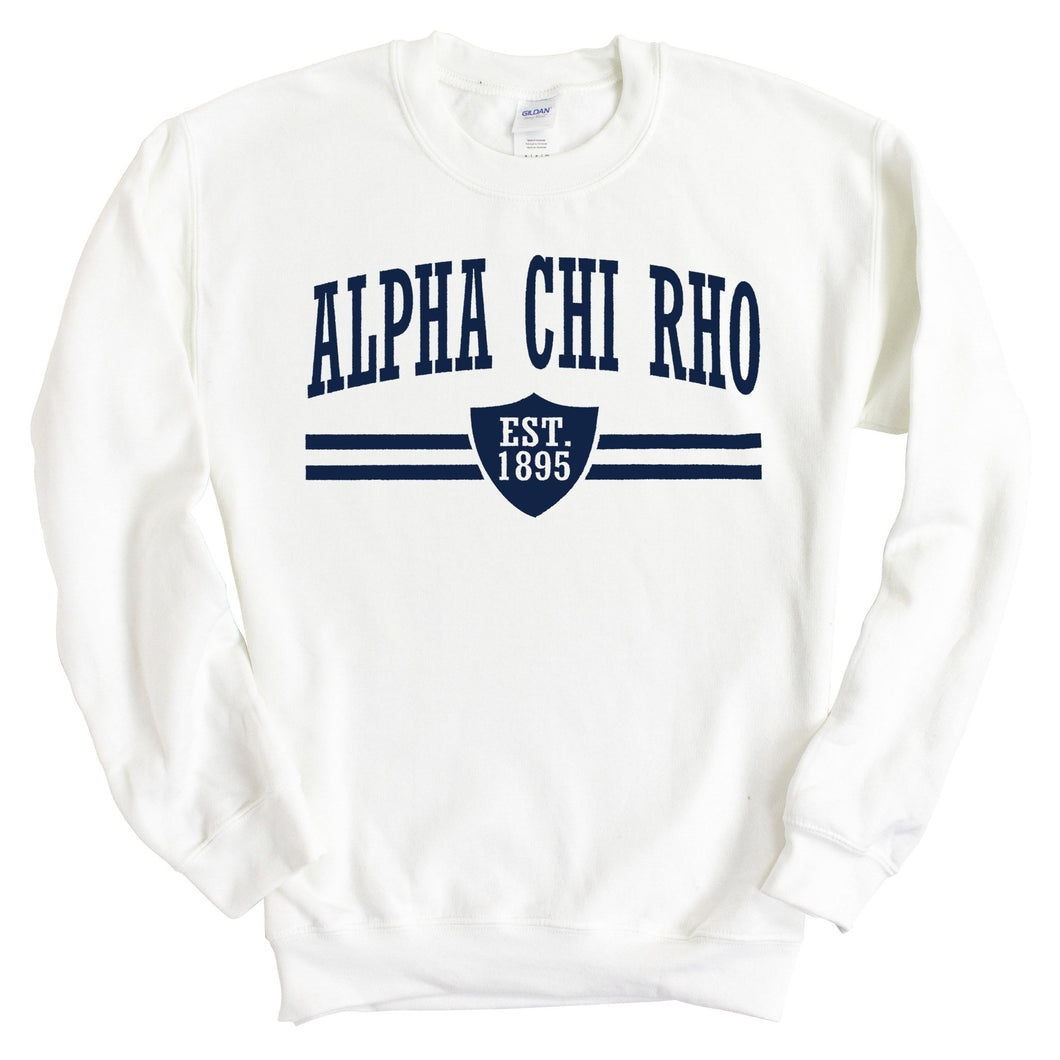 Alpha Chi Rho Striped Shield Sweatshirt - Fraternity Crewneck Sweatshirt - Kite and Crest