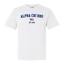 Load image into Gallery viewer, Alpha Chi Rho USA Flag Comfort Colors T-Shirt - Fraternity Tee - Kite and Crest
