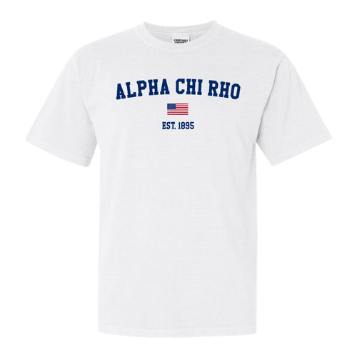 Alpha Chi Rho USA Flag Comfort Colors T-Shirt - Fraternity Tee - Kite and Crest