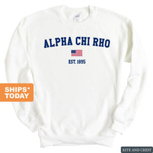 Load image into Gallery viewer, Alpha Chi Rho USA Flag Sweatshirt - Fraternity Crewneck Sweatshirt - Kite and Crest
