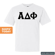 Load image into Gallery viewer, Alpha Delta Phi Basic Black Letters Comfort Colors T-Shirt - Fraternity Tee - Kite and Crest
