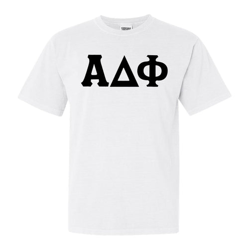 Alpha Delta Phi Basic Black Letters Comfort Colors T-Shirt - Fraternity Tee - Kite and Crest