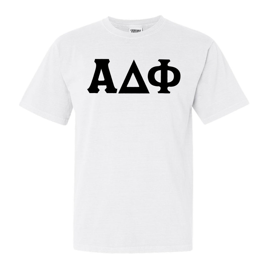 Alpha Delta Phi Basic Black Letters Comfort Colors T-Shirt - Fraternity Tee - Kite and Crest