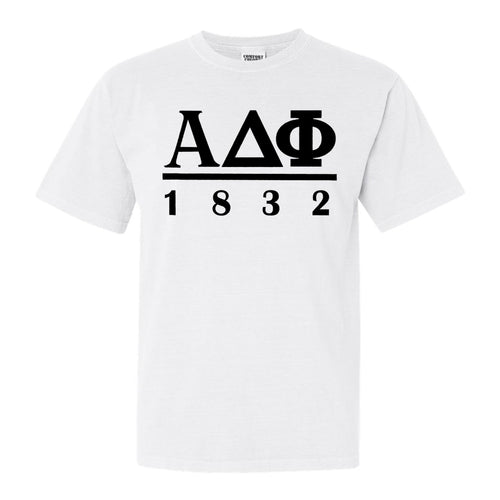 Alpha Delta Phi Black Letter Comfort Colors T-Shirt - Fraternity Tee - Kite and Crest