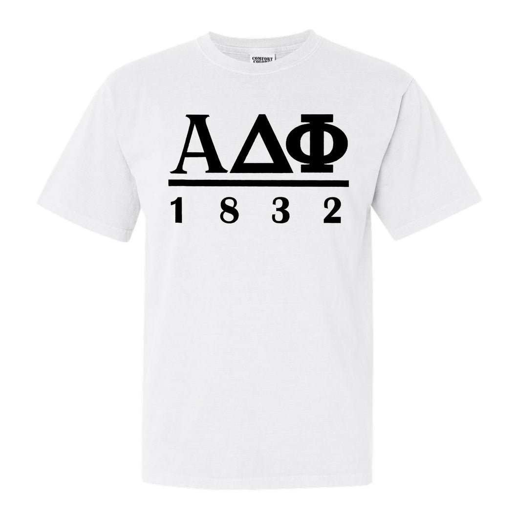 Alpha Delta Phi Black Letter Comfort Colors T-Shirt - Fraternity Tee - Kite and Crest