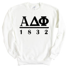 Load image into Gallery viewer, Alpha Delta Phi Black Letter Sweatshirt - Fraternity Crewneck Sweatshirt - Kite and Crest
