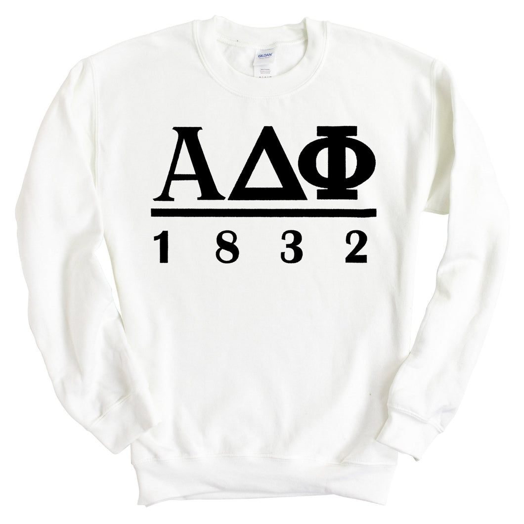 Alpha Delta Phi Black Letter Sweatshirt - Fraternity Crewneck Sweatshirt - Kite and Crest