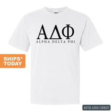 Load image into Gallery viewer, Alpha Delta Phi Block Letter Comfort Colors T-Shirt - Fraternity Tee - Kite and Crest
