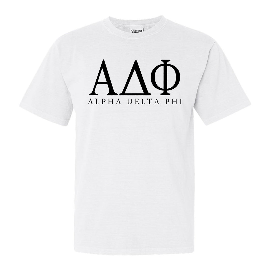 Alpha Delta Phi Block Letter Comfort Colors T-Shirt - Fraternity Tee - Kite and Crest