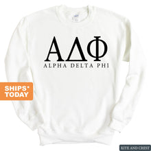 Load image into Gallery viewer, Alpha Delta Phi Block Letter Sweatshirt - Fraternity Crewneck Sweatshirt - Kite and Crest
