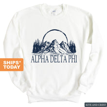 Load image into Gallery viewer, Alpha Delta Phi Epic Mountains Sweatshirt - Fraternity Crewneck Sweatshirt - Kite and Crest
