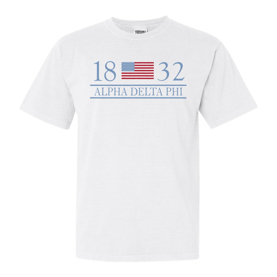 Alpha Delta Phi Flag Year Comfort Colors T-Shirt - Fraternity Tee - Kite and Crest