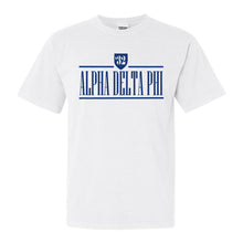 Load image into Gallery viewer, Alpha Delta Phi Shield Comfort Colors T-Shirt - Fraternity Tee - Kite and Crest
