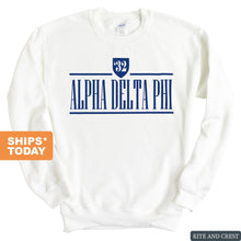 Load image into Gallery viewer, Alpha Delta Phi Shield Sweatshirt - Fraternity Crewneck Sweatshirt - Kite and Crest
