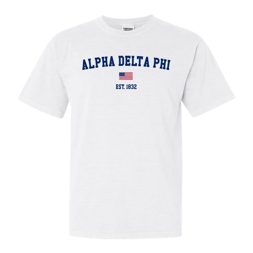 Alpha Delta Phi USA Flag Comfort Colors T-Shirt - Fraternity Tee - Kite and Crest