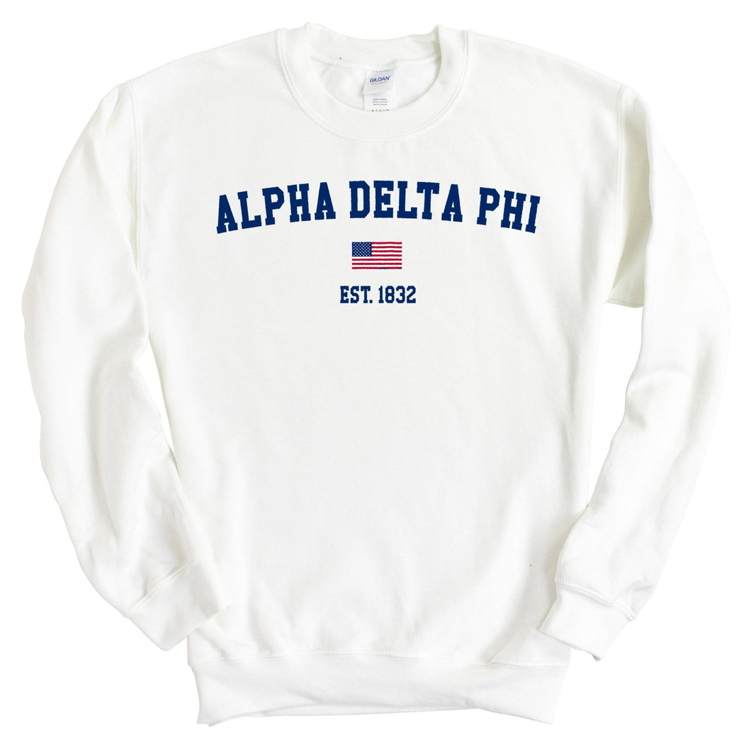 Alpha Delta Phi USA Flag Sweatshirt - Fraternity Crewneck Sweatshirt - Kite and Crest