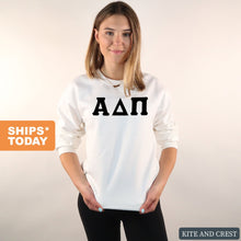 Load image into Gallery viewer, Alpha Delta Pi Sweatshirt | ADPI Basic Black Letters Crewneck Sweatshirt | Alpha Delta Pi Sorority Gift Idea - Kite and Crest
