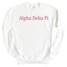 Load image into Gallery viewer, Alpha Delta Pi Sweatshirt | ADPI Basic Written Crewneck Sweatshirt | Alpha Delta Pi Sorority Gift Idea - Kite and Crest
