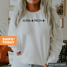 Load image into Gallery viewer, Alpha Delta Pi Sweatshirt - ADPI Black Star Crewneck Sweatshirt - Kite and Crest
