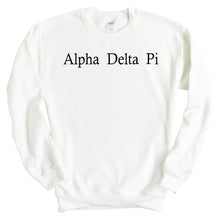 Load image into Gallery viewer, Alpha Delta Pi Sweatshirt - ADPI Black Written Crewneck Sweatshirt - Kite and Crest
