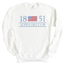 Load image into Gallery viewer, Alpha Delta Pi Sweatshirt - ADPI Flag and Year Crewneck Sweatshirt - Kite and Crest
