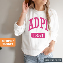 Load image into Gallery viewer, Alpha Delta Pi Sweatshirt | ADPI Large Established Crewneck Sweatshirt | Alpha Delta Pi Sorority Gift Idea - Kite and Crest
