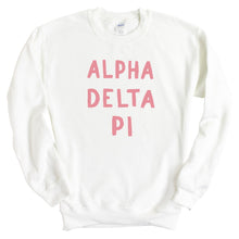 Load image into Gallery viewer, Alpha Delta Pi Sweatshirt | ADPI Pink Bubble Letters Crewneck Sweatshirt | Alpha Delta Pi Sorority Gift Idea - Kite and Crest
