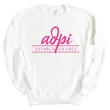 Load image into Gallery viewer, Alpha Delta Pi Sweatshirt | ADPI Pink Established Crewneck Sweatshirt | Alpha Delta Pi Sorority Gift Idea - Kite and Crest
