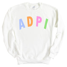 Load image into Gallery viewer, Alpha Delta Pi Sweatshirt | ADPI Rainbow Letter Crewneck Sweatshirt | Alpha Delta Pi Sorority Gift Idea - Kite and Crest
